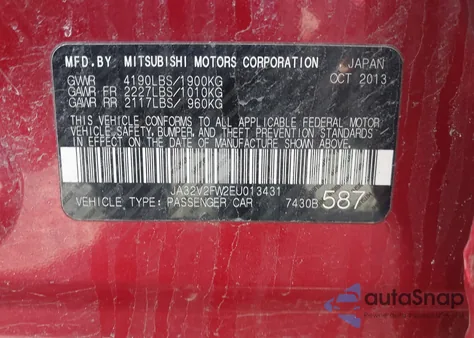2014 Mitsubishi Lancer Se из США, поврежденный, VIN JA32V2FW2EU013431